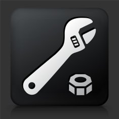 Black Square Button with Wrench & Bolt Icon