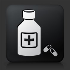 Black Square Button with Medical Pill Icon