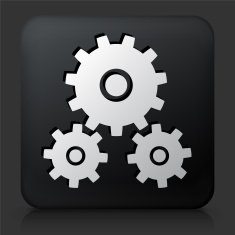 Black Square Button with Construction Gear Icon