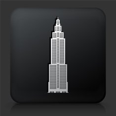 Black Square Button with Skyscraper Icon N5