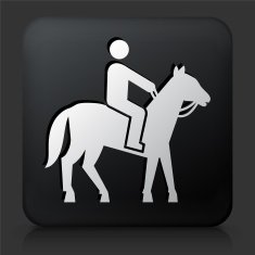 Black Square Button with Man on Horse Icon