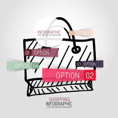 Drawn shopping bag design and infographics N2