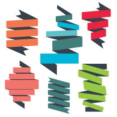 Six different colored ribbons