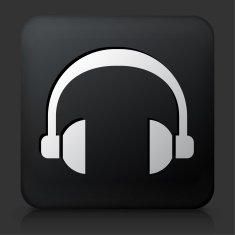 Black Square Button with Headphones Icon N2