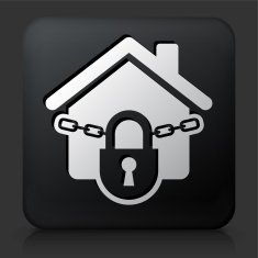 Black Square Button with Locked House Icon