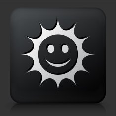 Black Square Button with Smiling Sun Icon