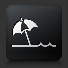 Black Square Button with Beach Umbrella Icon