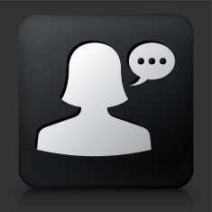Black Square Button with Female Communication Head Icon