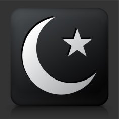 Black Square Button with Arabic Moon & Star