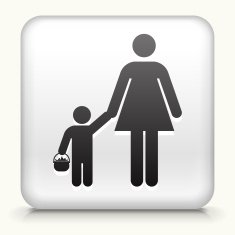 White Square Button with Mother and Child Trick-or-Treating N2