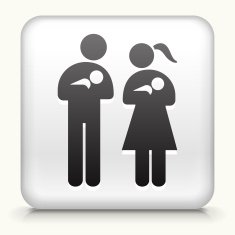 White Square Button with Family & Babies Icon N2