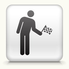 Square Button with Person Holding a Racing Flag