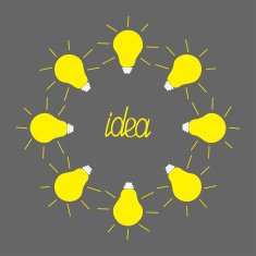 Yellow light bulb round frame on grey background Idea concept