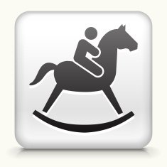 Square Button with Child on a Toy Horse N2
