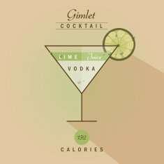 vodka gimlet cocktail with lime- vector illustration recipe