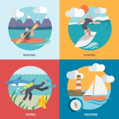Water sports icons set flat