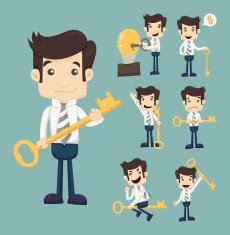 Set of businessman with key