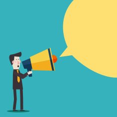 Businessman shouting in megaphone Man announcing through loudspeaker advertising N2