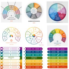 Set 9 templates Infographics cyclic processes on seven positions
