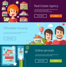 Set of real estate flat modern illustrations banners headers with