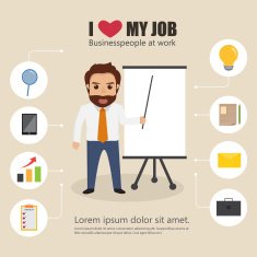 business man character with bubble icon infographic