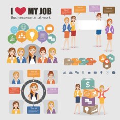 businesswoman character infographic at office work