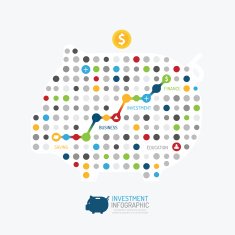 Modern Design business piggy bank dot style infographic template N2