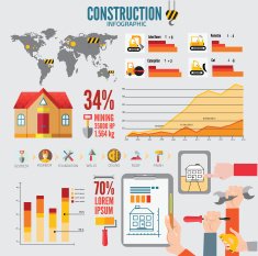 build info graphic vector with map of World