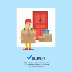 Logistic and Delivery vector illustration with corier holding parcel