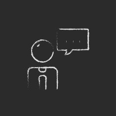 Man with speech square drawn in chalk