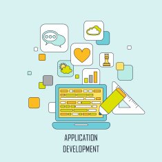 application development in flat thin line style