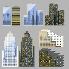 Set of skyscrapers in the flat and detailed style N3