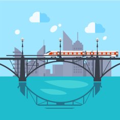 Urban Landscape and Train on Railway