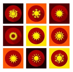 Sun icons set in flat style