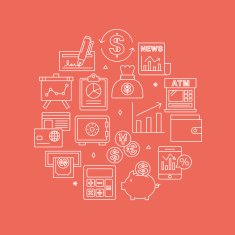 financial line icon circle set
