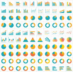 100 graph and chart infographic icon flat design