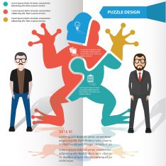 Frog puzzle and character info graphic design clean vector