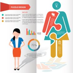 Woman puzzle and character info graphic design clean vector