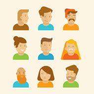 Vector set of avatars and portraits in flat style
