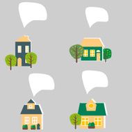 Houses with bubble sheech icon set