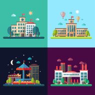 Set of modern flat design conceptual city illustrations