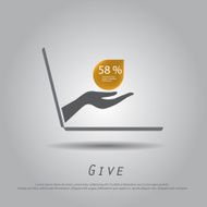 hand hold label from laptop vector icon