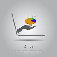 hand hold circle graph from laptop vector icon
