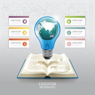 Open book infographic education world light bulb vector N2