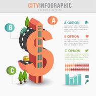 Flat 3D isometric city infrastructure infographics dollar shape