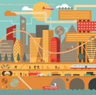 Future city in warm colors