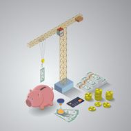 Flat 3d isometric mobile application business analytics financ
