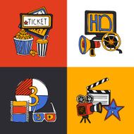Cinema design concept flat icons set
