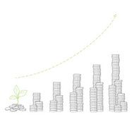 Financial money growth Stacks of coins and seedling