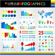 Colorful infographic set and 25 universal icons N2